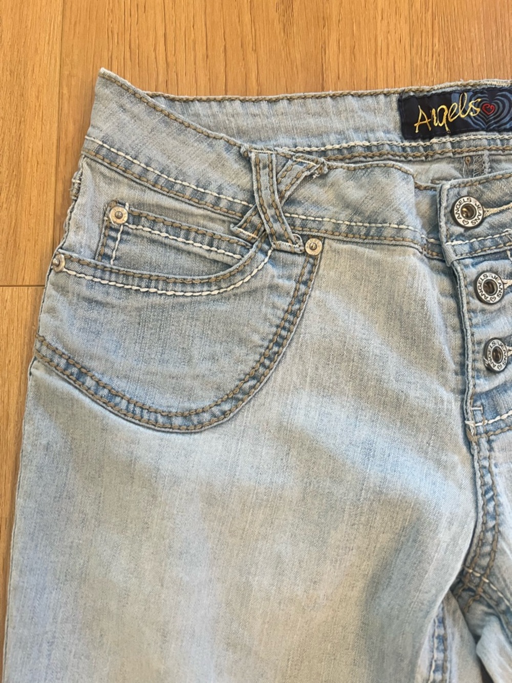 Vintage Y2K Angels Light Wash Button Fly Distressed Flared Jeans - Size 11 - Picture 3 of 12